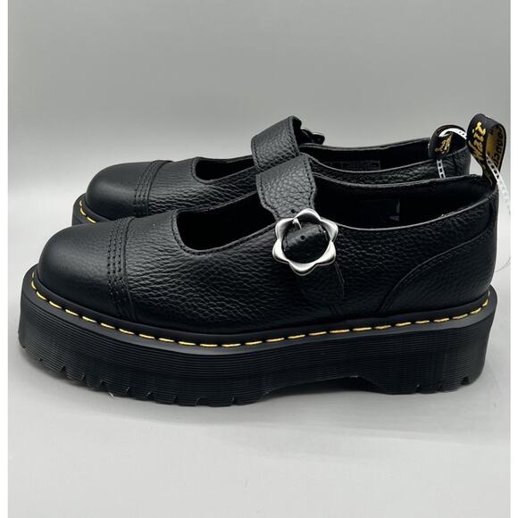 Dr. Martens Addina Flower Women Sz 10 Mary Jane Platform Black Milled Nappa Shoe - Picture 1 of 8